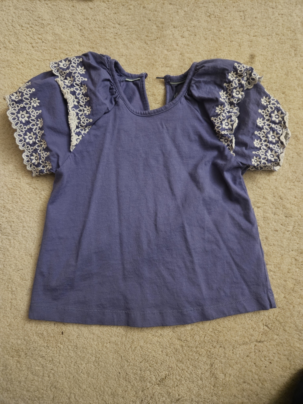 Mini Boden Cotton Floral Peasant Lace Trim Blouse Top Girls Size 4-5 Year Purple